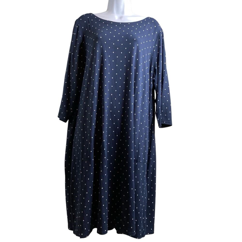 J. Jill Navy Blue Midi Dress with White Polka Dots
